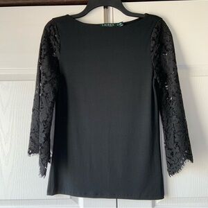 Lauren by Ralph Lauren black women’s top with bell lace sleeve - size Petite SML